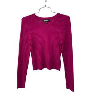Express Crewneck Ribbed Pullover Sweater Size Medium Long Sleeve Magenta Comfort
